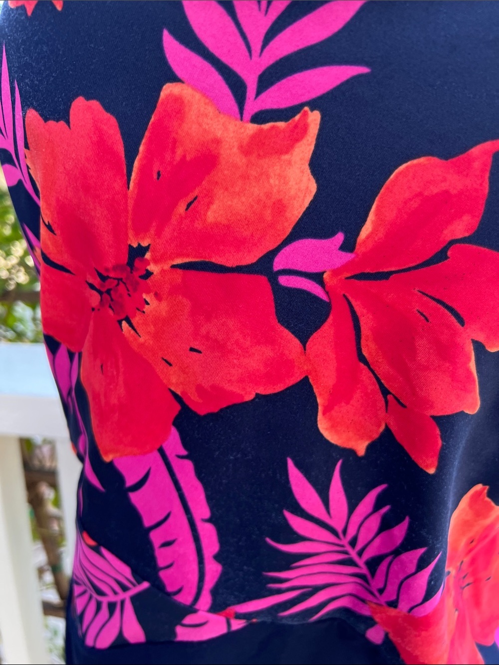 Tropical Floral XL One-Piece Swimsuit in Navy with Pink & Red Print LAND’S END - Picture 6 of 11
